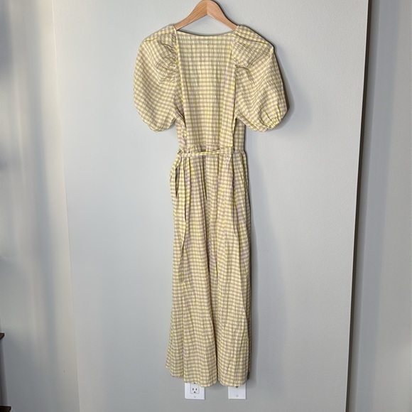 Topshop Seersucker Checker Print Midi Wrap Dress in Purple & Yellow Size 8 NWT - Picture 6 of 10